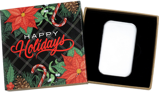 SilverTowne Natural Kraft Paper Gift Box with Happy Holidays Poinsettia Box Sleeve